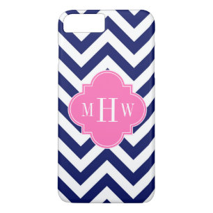 Zickzack Navy LG Hot Pink #2 Quatrefolie 3 Monogra iPhone 8 Plus/7 Plus Hülle