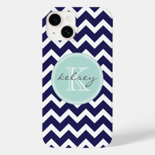 Zickzack Navy und Minze Monogram Case-Mate iPhone Hülle