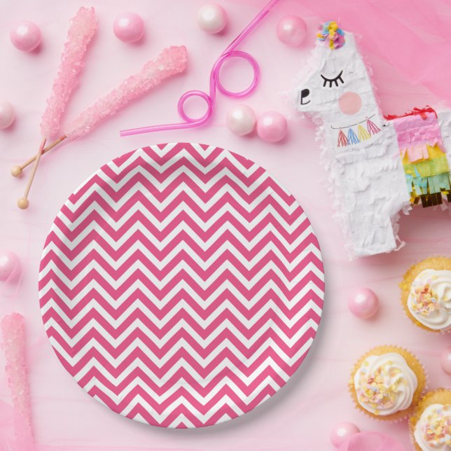 Zickzack Pink und Weiß Pappteller (Party)