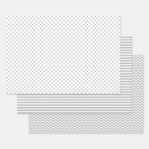 Zickzack Polka-Dosen aus grauen und weißen Streife Geschenkpapier Set
