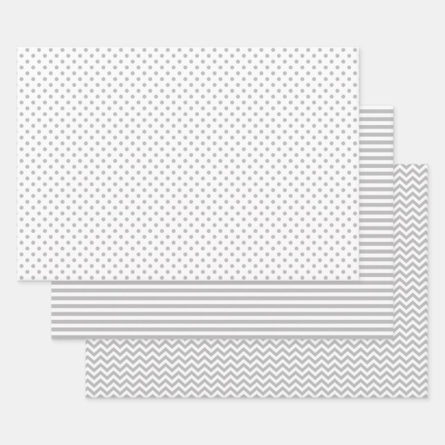 Zickzack Polka-Dosen aus grauen und weißen Streife Geschenkpapier Set (Set)