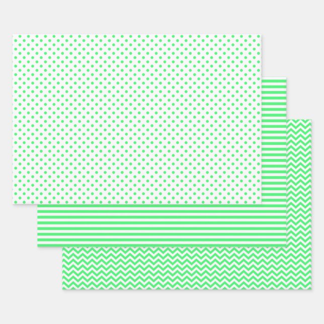 Zickzack Polka-Punkte aus hellgrünen und weißen St Geschenkpapier Set (Set)