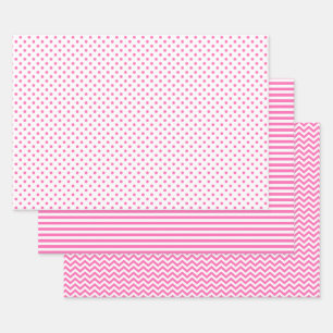 Zickzack Polka-Punkte aus rosa und weißen Streife Geschenkpapier Set