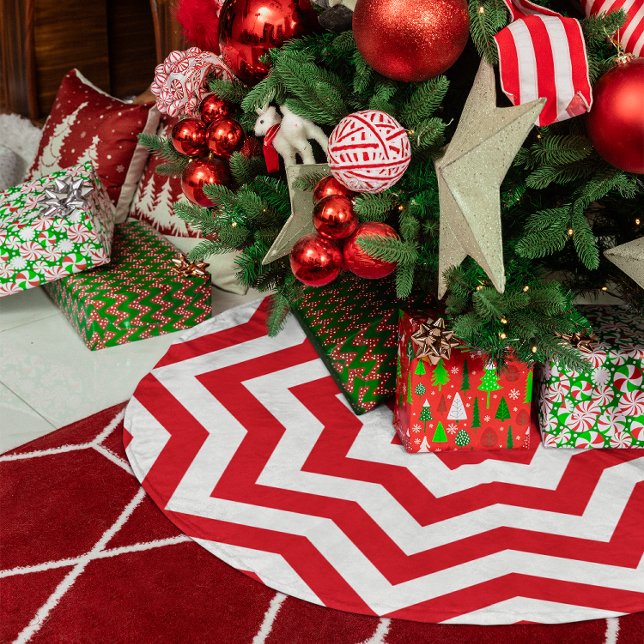 Zickzack Polyester Weihnachtsbaumdecke (Festive Red and White Chevron Brushed Polyester Tree Skirt)