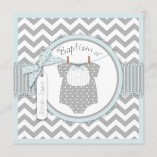 Zickzack Print & Bow Krawatte Taufe Einladung SQ-B