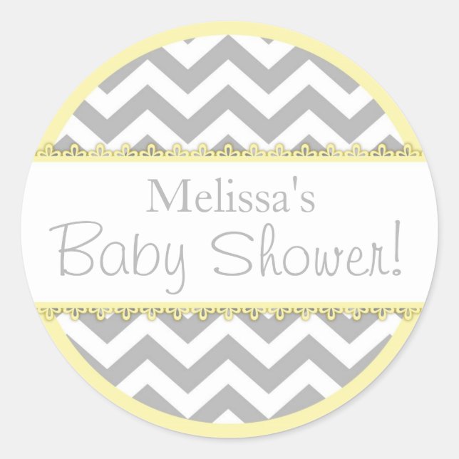 Zickzack Print & gelbe Kontrast Babydusche Runder Aufkleber (Vorderseite)