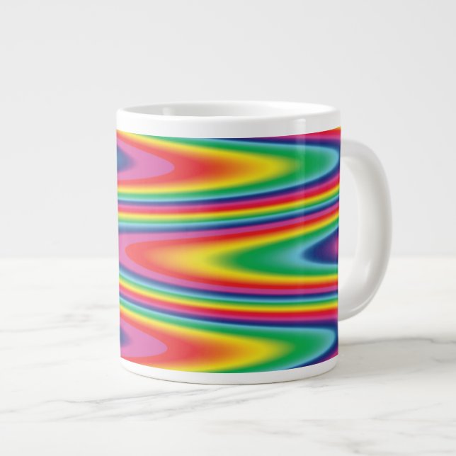 Zickzack-psychedelisches Regenbogen-Muster Jumbo-Tasse (Vorderseite Rechts)