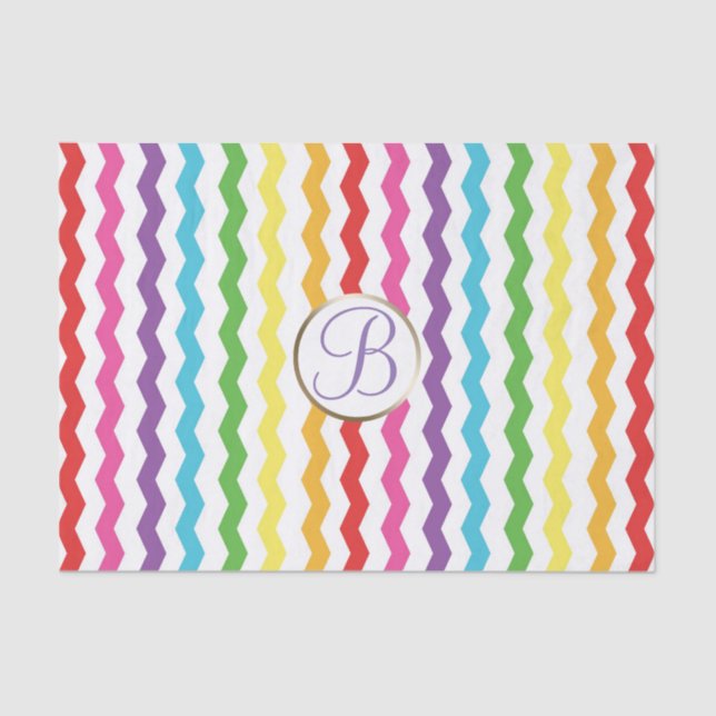 Zickzack Rainbow Print Monogram Letter Initial Seidenpapier (Vorderseite)