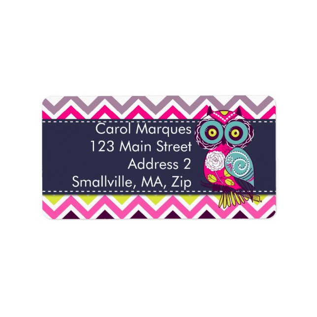 Zickzack Retro Groovy Owl Adressaufkleber (Vorne)