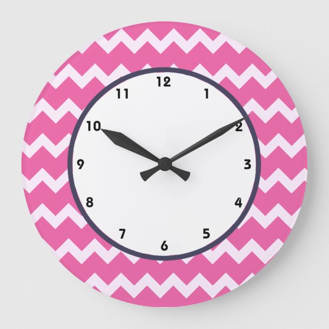 Zickzack Retrouschenrosa im Retrostil Große Wanduhr (Vorderseite)