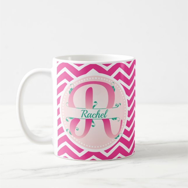 Zickzack rosa Muster Monogramm Kaffeetasse (Links)