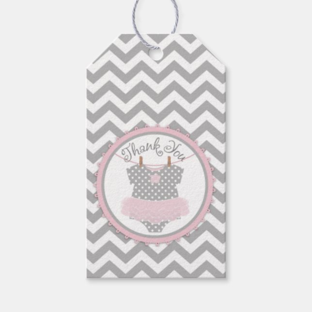 Zickzack rosa Tutu Jumper Baby Showlabel Geschenkanhänger (Vorderseite)