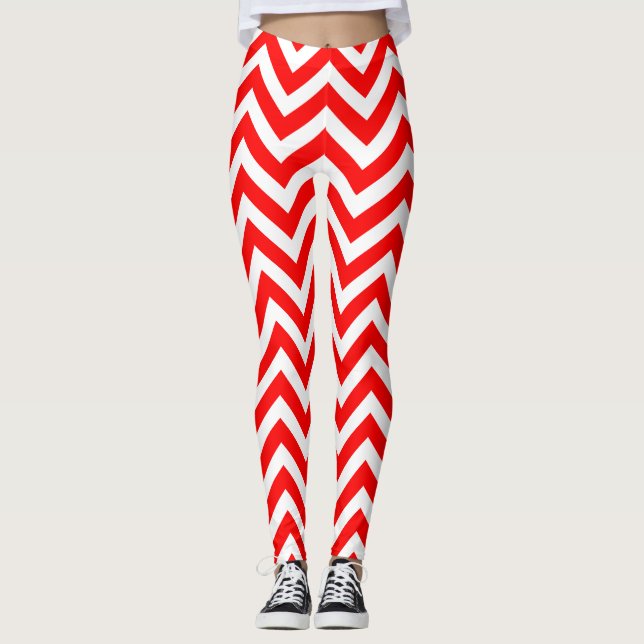 Zickzack Rot und Weiß Leggings (Vorderseite)