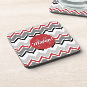 Zickzack rote graue schwarze mit Monogramm Untersetzer