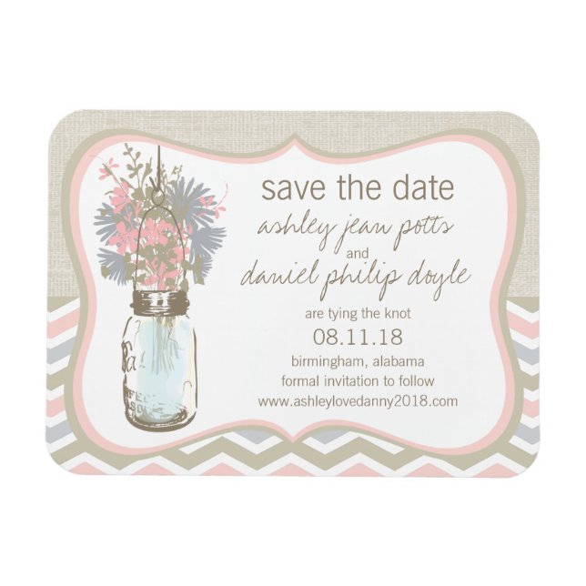 Zickzack Rustic Chic Mason Jar Save the Date Magnet (Horizontal)