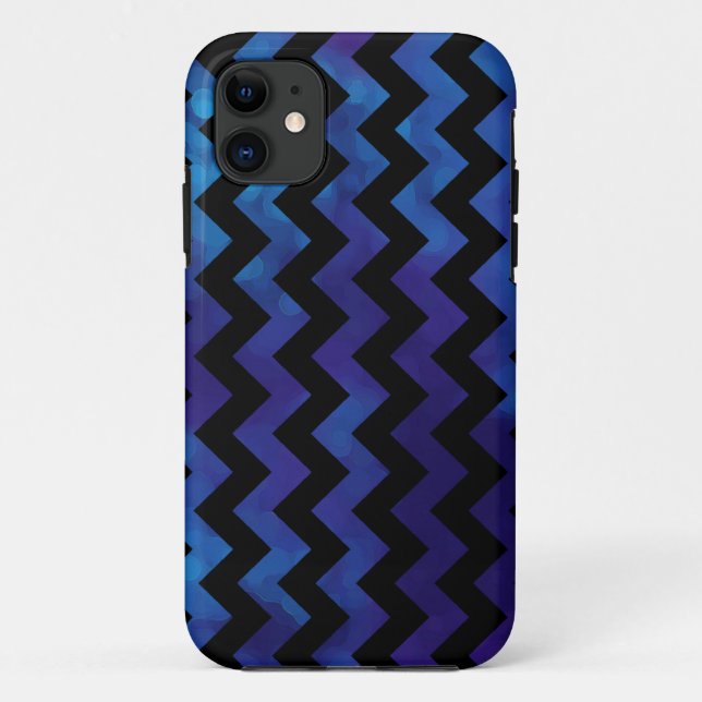 Zickzack, schwarz-blaue Streifen Case-Mate iPhone Hülle (Rückseite)