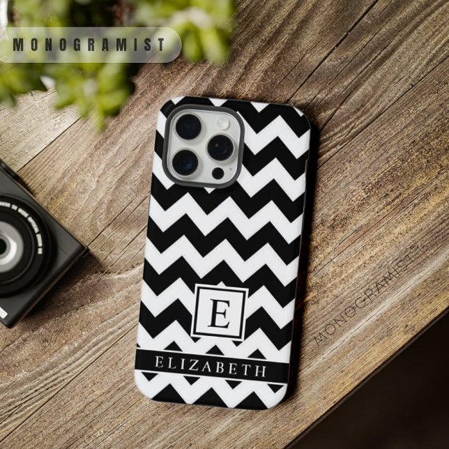 Zickzack Schwarz/Weiß iPhone Hülle (Customizable Black and White Chevron iPhone Case)