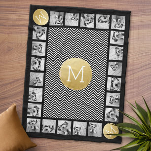 Zickzack Schwarzweißmuster Monogramm 11 Foto Fleecedecke