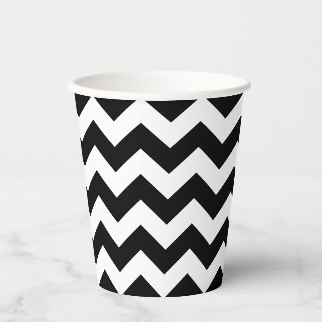 Zickzack Schwarzweißmuster-Papier-Cup Pappbecher (Vorderseite)