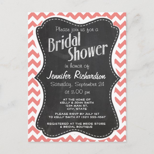 Zickzack Streifen aus hellem Korallen; Chalkboard- Postkarte (Vorderseite)