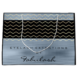 Zickzack Streifen Blau Grau Metallic Grill Große Geschenktüte