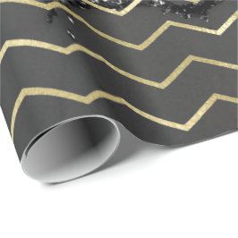 Zickzack Streifen Gold Glitzer Grau Marmorschwarz Geschenkpapier