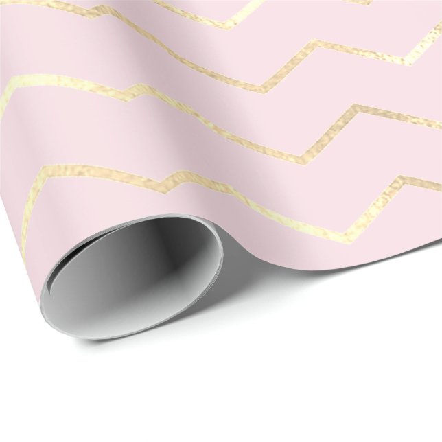 Zickzack Streifen Lines Gold Metallic Rosa Elegant Geschenkpapier (Rolleneckpunkt)