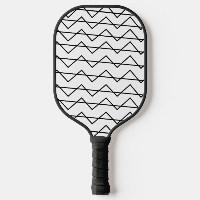 Zickzack Streifen Schwarz-Weiß-Geometrisches Muste Pickleball Schläger (Vorderseite)