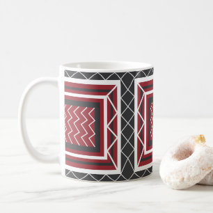 Zickzack Stripe Square Grau White Red Geometric Kaffeetasse