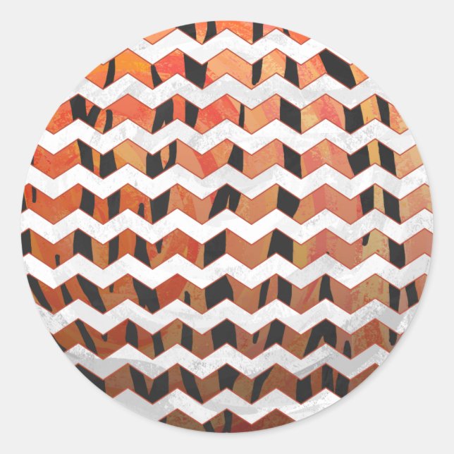 Zickzack Tiger Hot orange und Black Print Runder Aufkleber (Vorderseite)
