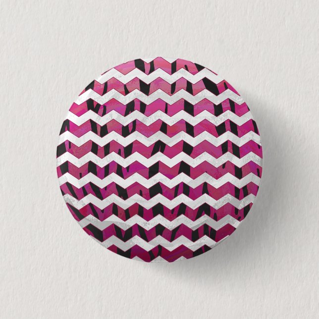 Zickzack Tiger-Hot-Rosa und Schwarz-Print Button (Vorderseite)