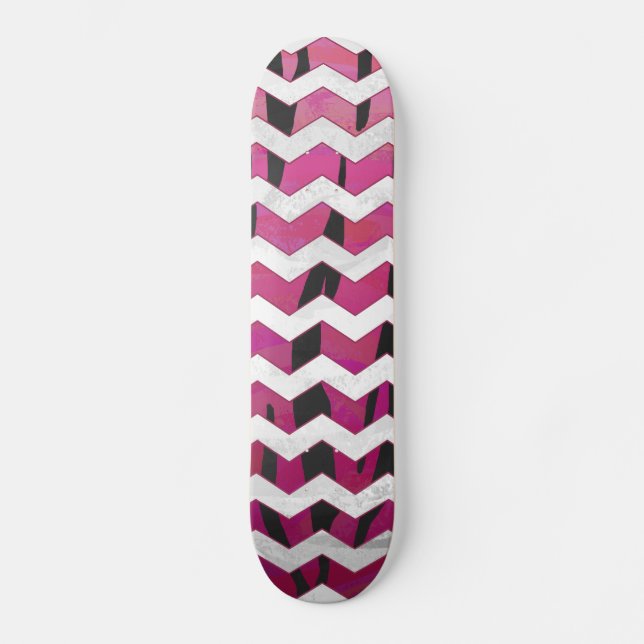 Zickzack Tiger-Hot-Rosa und Schwarz-Print Skateboard (Vorderseite)