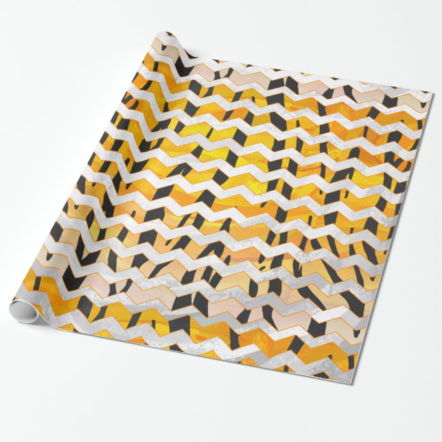 Zickzack Tiger Schwarz/Orange-Print Geschenkpapier (Ungerollt)