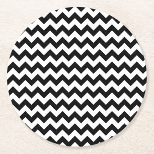 Zickzack traditioneller Schwarzweiss-Entwurf Runder Pappuntersetzer