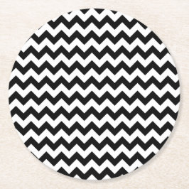 Zickzack traditionelles Schwarz-Weiß-Design Runder Pappuntersetzer