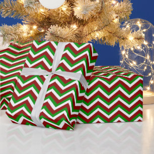 Zickzack Weihnachtsmuster in Rot-Grün Geschenkpapier