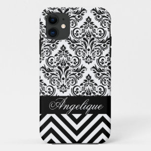 Zickzack Weiß des Damast-Designerschwarzen Case-Mate iPhone Hülle