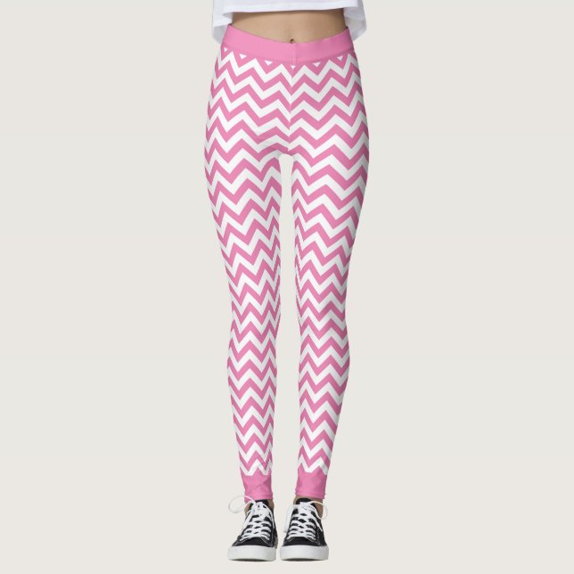 Zickzack, weißes und hellrosa Muster Leggings (Vorderseite)