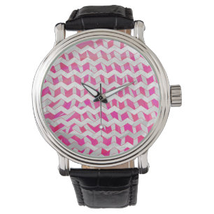 Zickzack Zebra in Pink und Weiß Armbanduhr