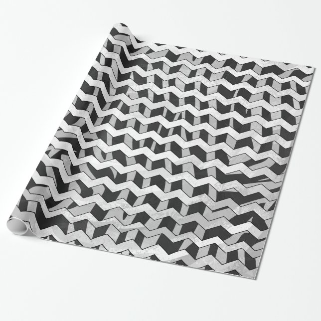 Zickzack Zebra Schwarz und Grau Geschenkpapier (Ungerollt)