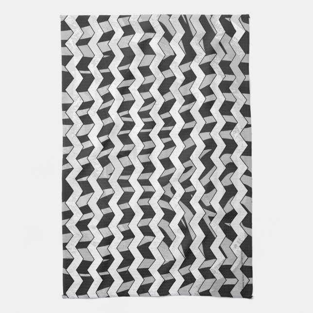 Zickzack Zebra Schwarz und Grau Geschirrtuch (Vertikal)