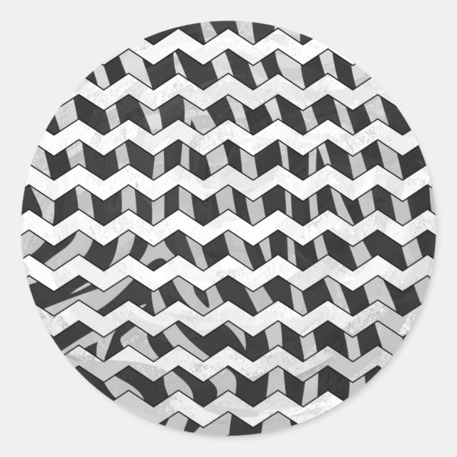 Zickzack Zebra Schwarz und Grau Runder Aufkleber (Vorderseite)
