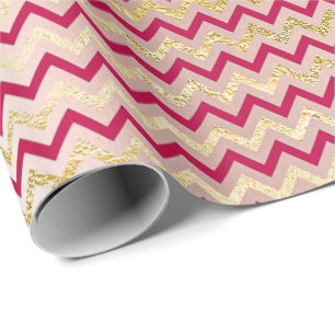Zickzack Zig Zag Gold Metallic Bright Candy Pink Geschenkpapier