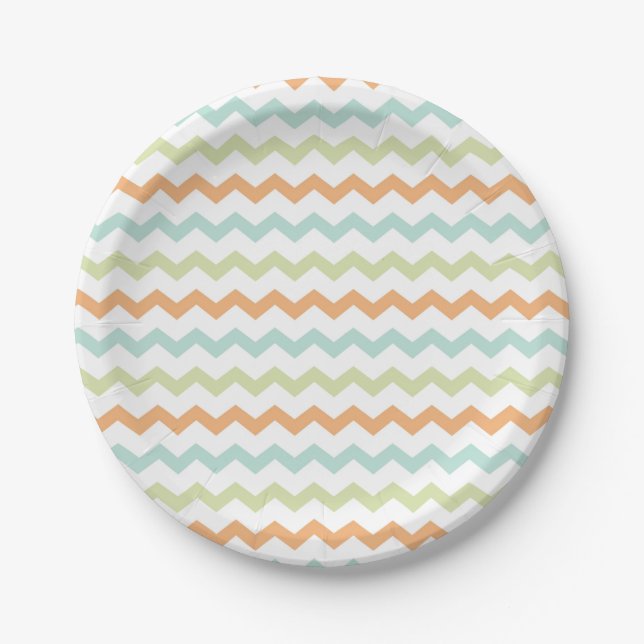 Zickzack Zig Zag Turquoise Blue Green Orange Pappteller (Vorderseite)