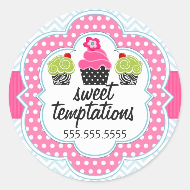 Zickzack Zigzag Cupcake Bäckerei Box Siegel Runder Aufkleber (Vorderseite)