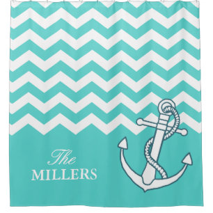 Zickzack Zigzag Muster Nautical Knot Anchor Aqua Duschvorhang
