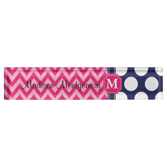 Zickzack Zigzag Polka Dots Monogram Namensplakette (Vorderseite)