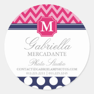 Zickzack Zigzag Polka Dots Monogram Runder Aufkleber