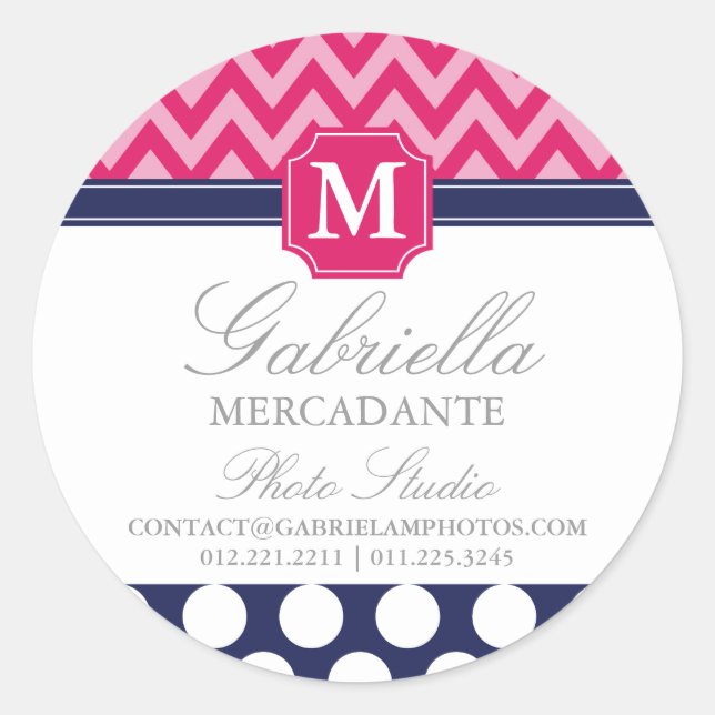 Zickzack Zigzag Polka Dots Monogram Runder Aufkleber (Vorderseite)