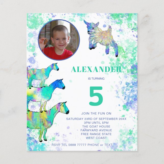 Ziege 5. Geburtstag Foto Green Blue Budget Flyer (Vorne)